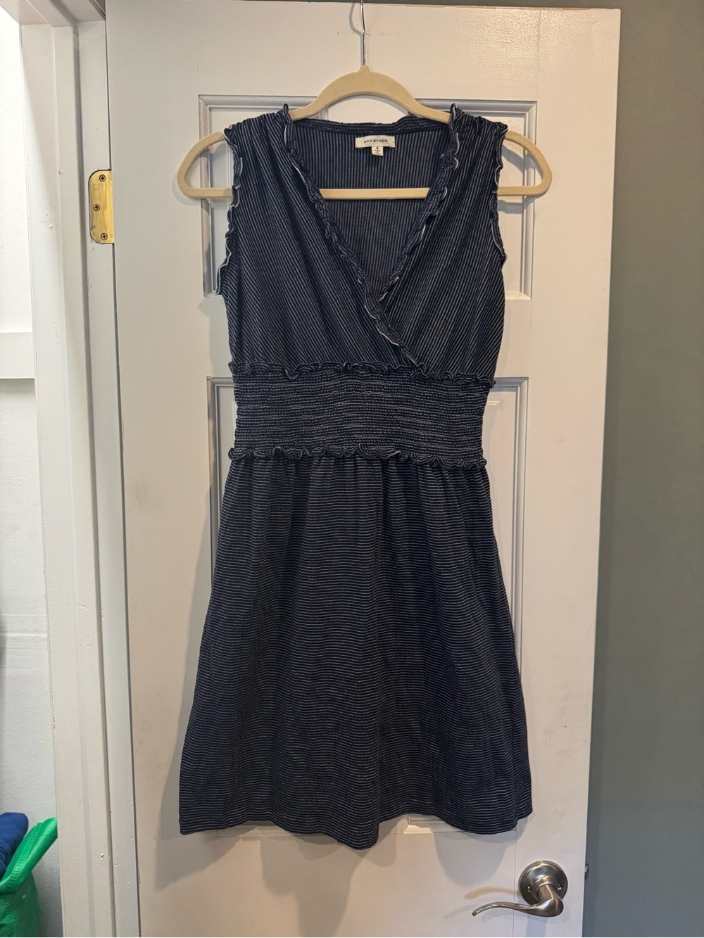 Max Studio Navy and White Striped Sleeveless Wrap Dress size small
